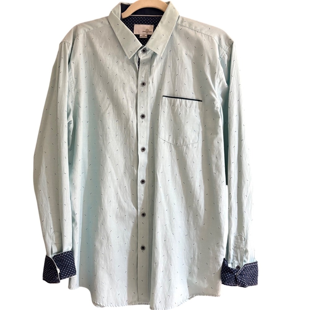 Craft Men's Pale Blue Patterned Button-Down Shirt with Navy Trim